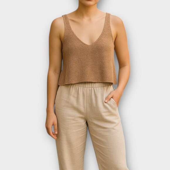 Intermix Linen Cotton Blend Knit Crop Top - Picture 1 of 8